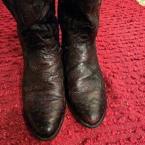 Vintage Dan Post Black Cherry Full Quill Ostrich Wing Tip Cowboy boots, size 13.